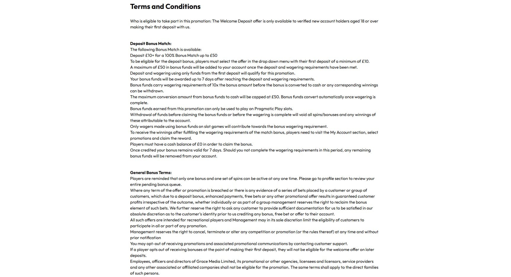 Terms and Conditions welcome offer cosmic spins casino