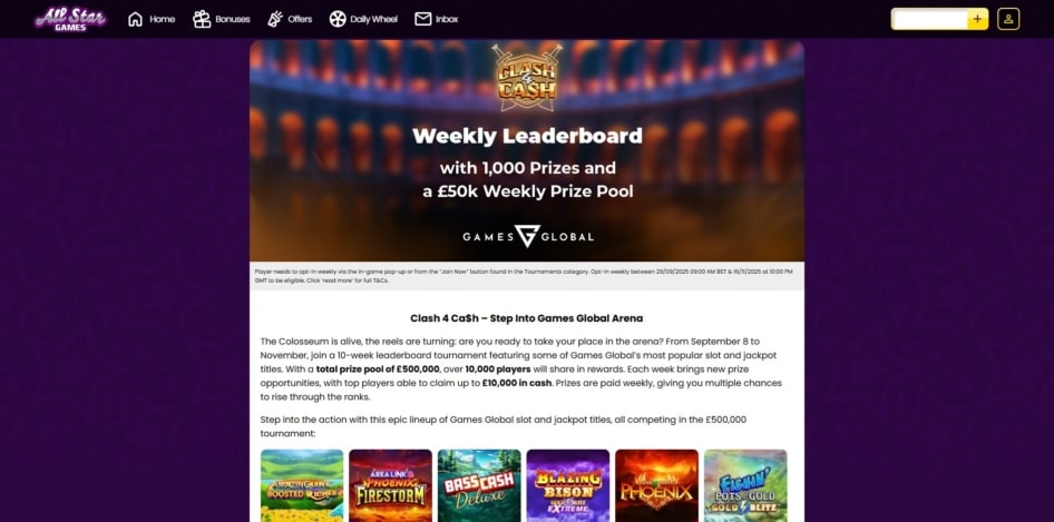 The Clash 4 Cash promotion at All Star Games