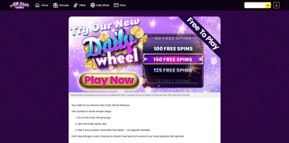 The Daily Wheel promotion at All Star Games