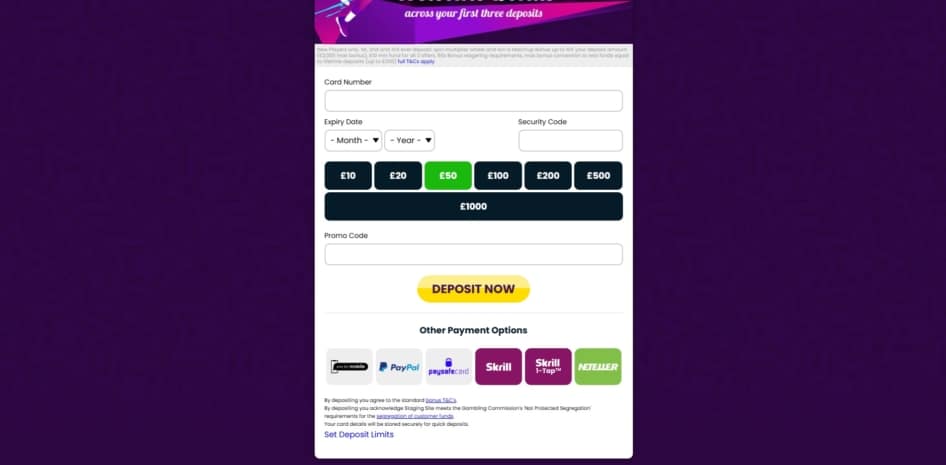 All Star Games deposit page