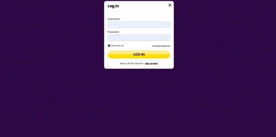 All Star Games log in page