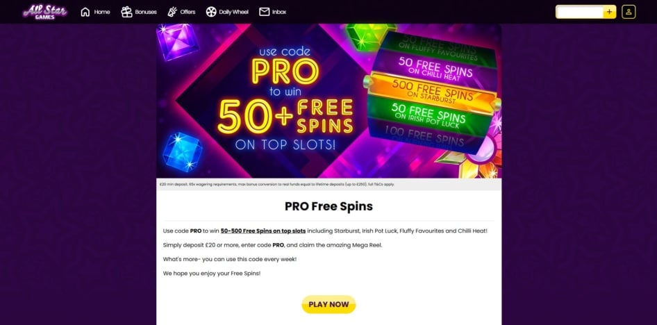 The Mega Reel reload bonus at All Star Games