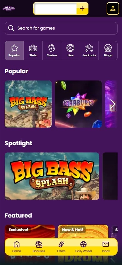 The All Star Games mobile site