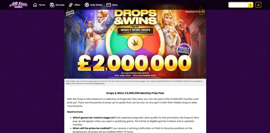 Drops and Wins promotion at All Star Games