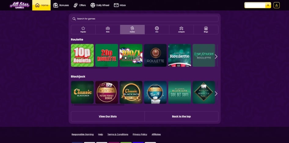 Table games at All Star Games