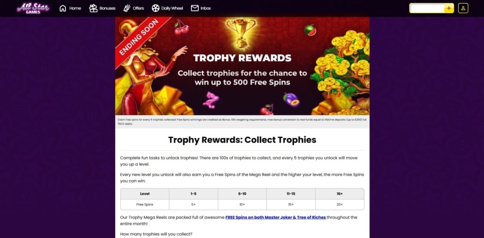 Trophy Rewards at All Star Games