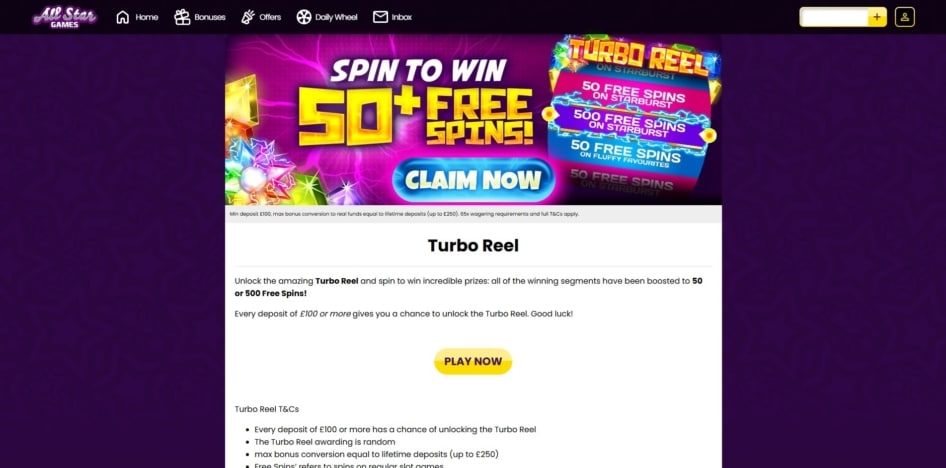 The Turbo Reel promotion at All Star Games