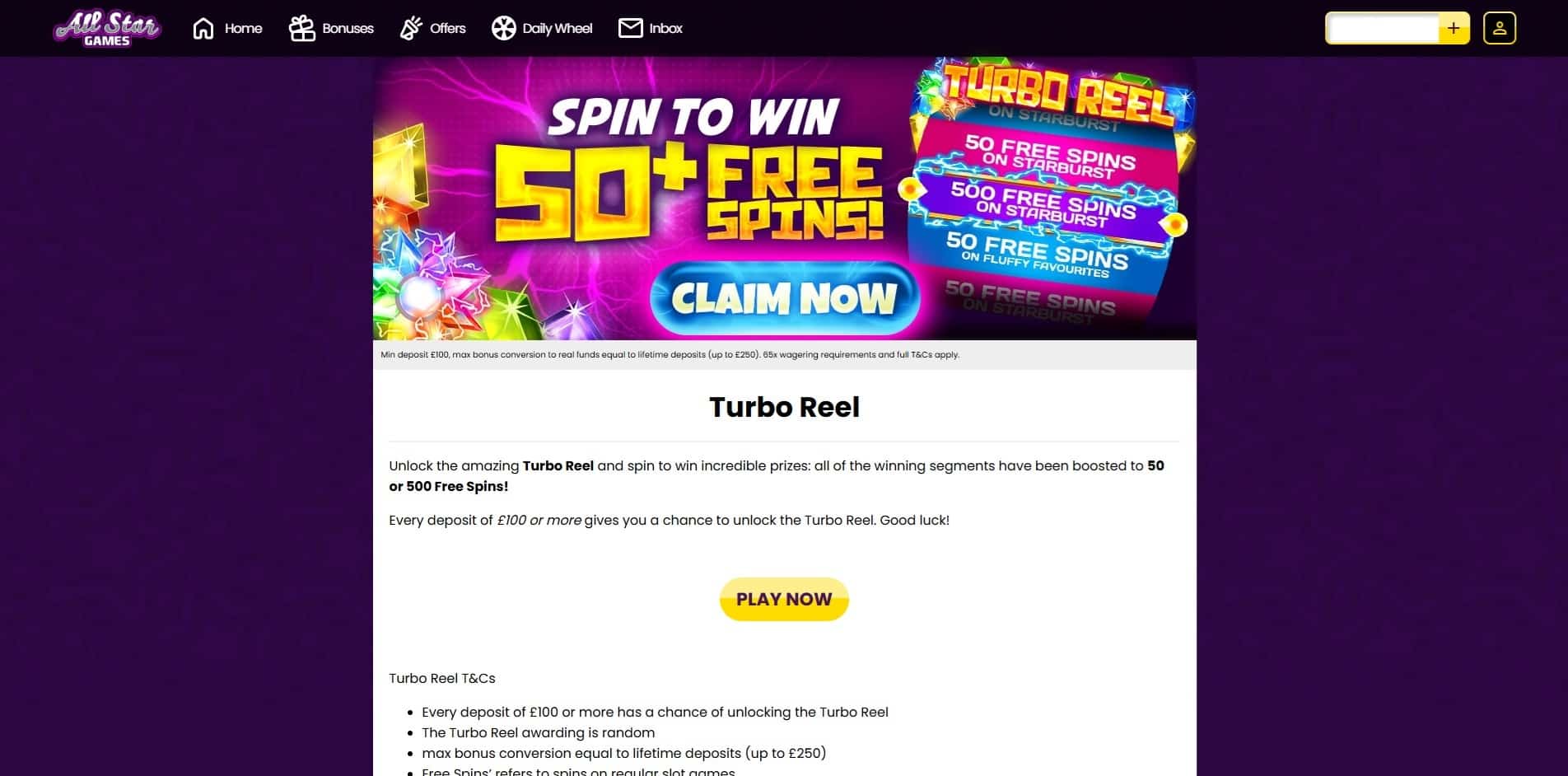 The Turbo Reel promotion at All Star Games