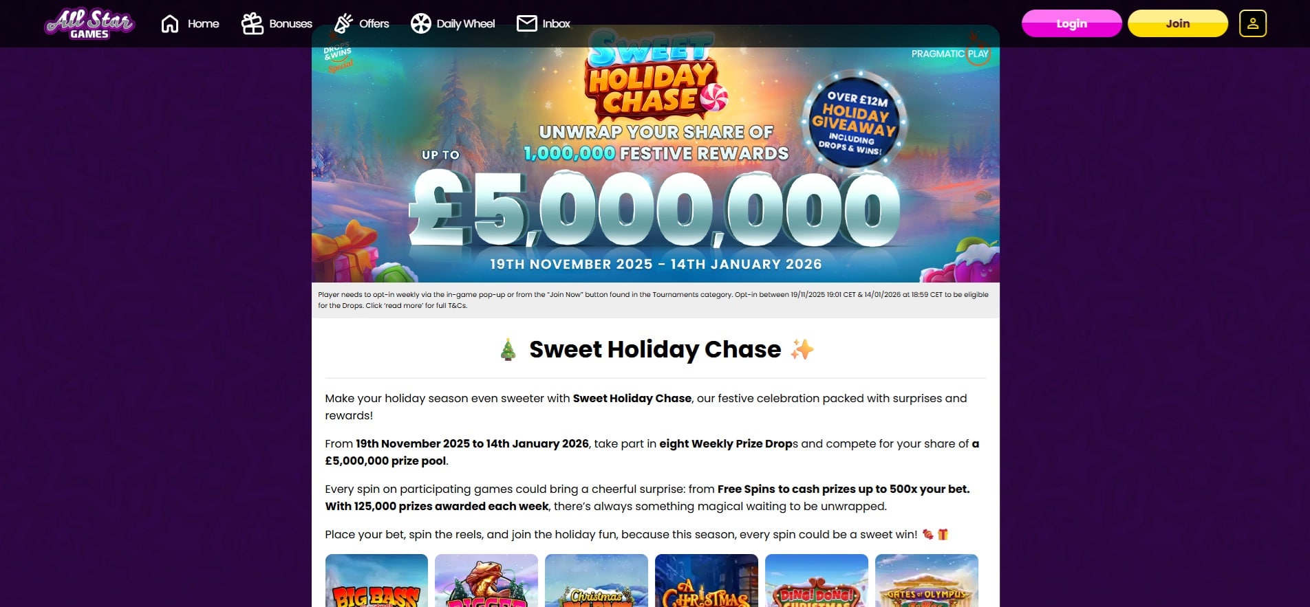 Sweet Holiday Chase at All Star Games