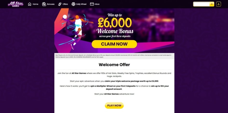 The All Star Games welcome bonus