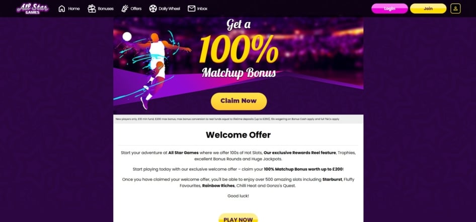 All Star Games welcome bonus