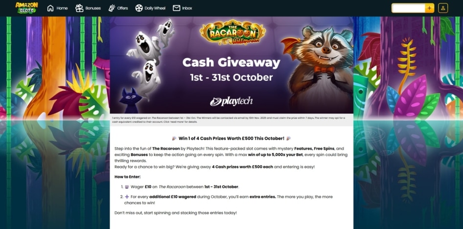 Cash giveaway at Amazon Slots