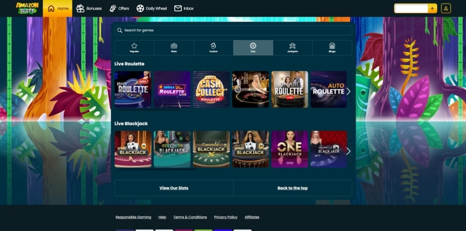 Live games at Amazon Slots