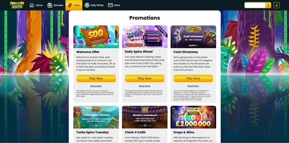The offers page at Amazon Slots