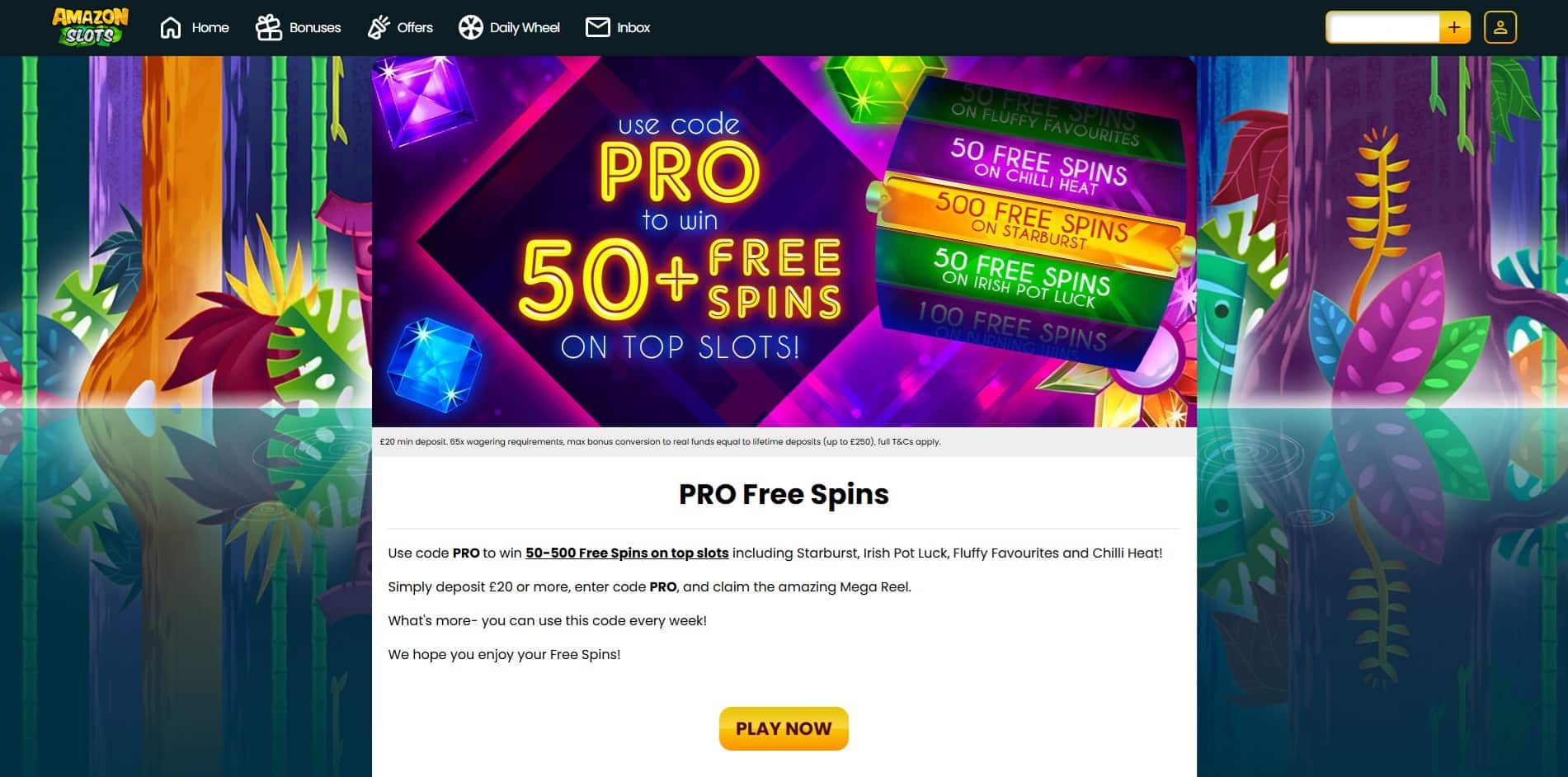 Mega Reel spins promotion at Amazon Slots