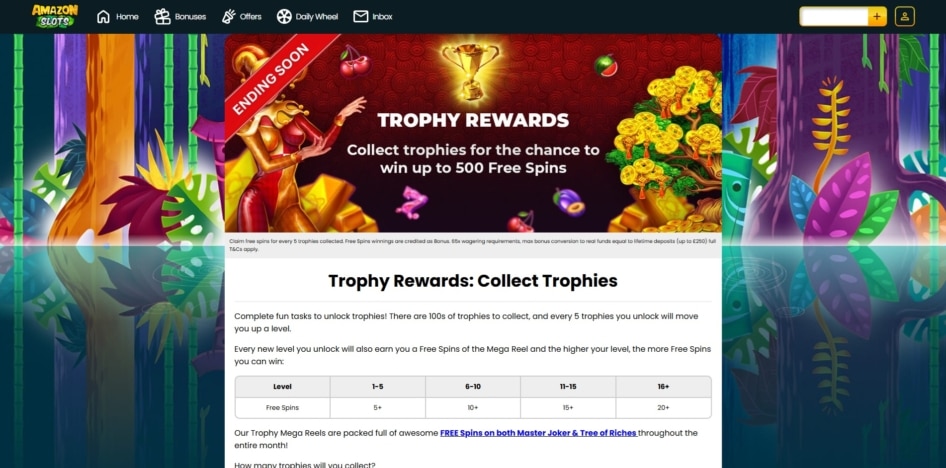 The trophy rewards promotion at Amazon Slots