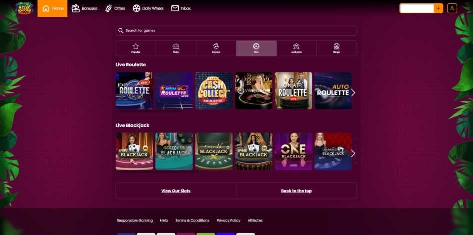 Live Casino games at Aztec Wins