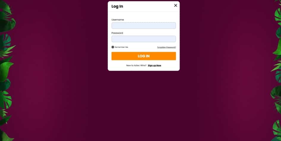 Aztec Wins login page