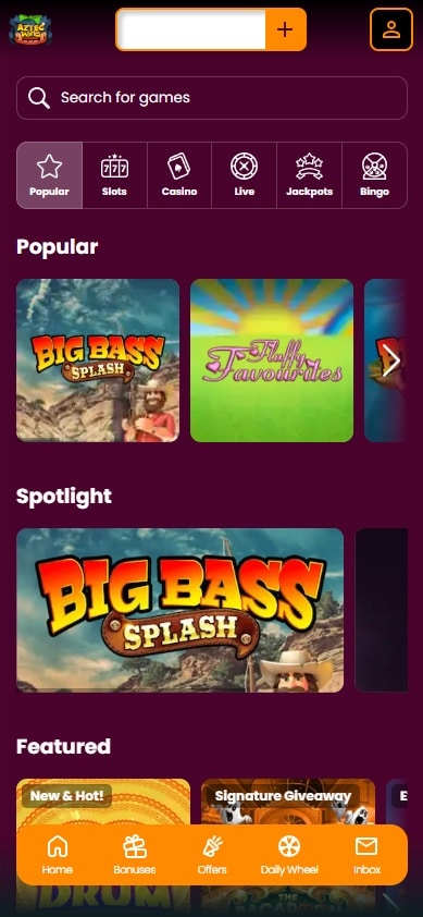 Aztec Wins mobile site