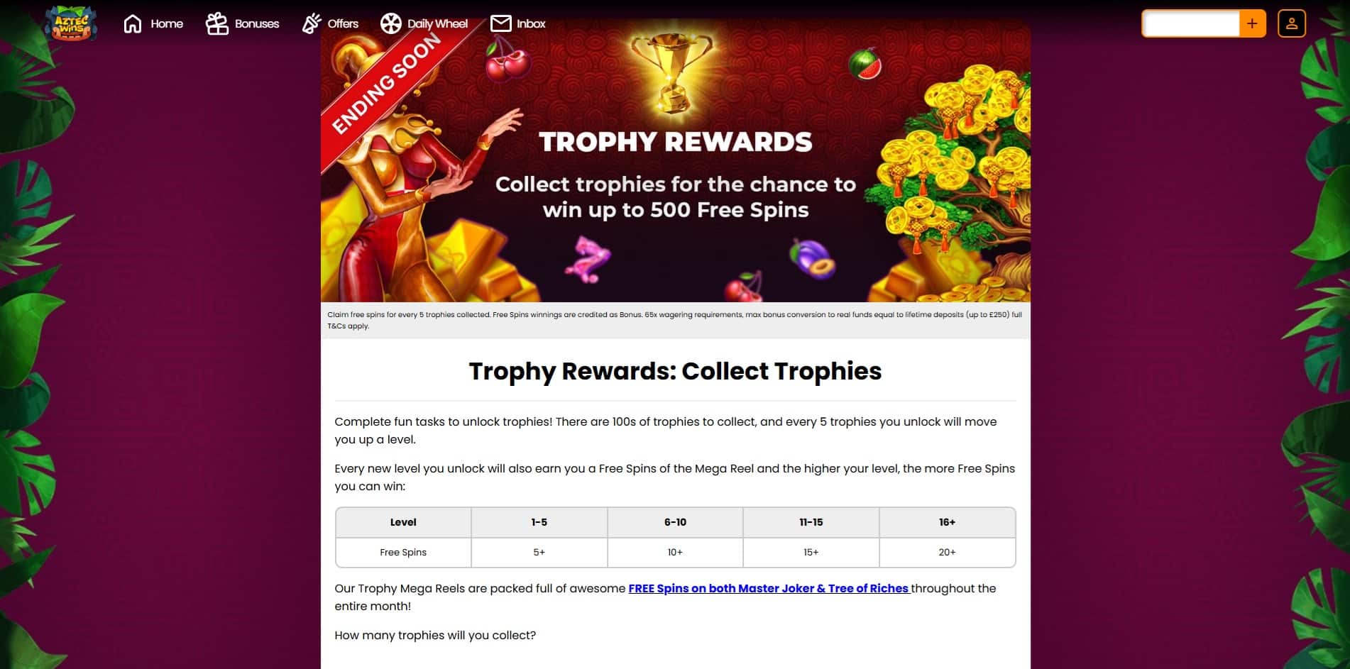 Trophy Rewards at Aztec Wins