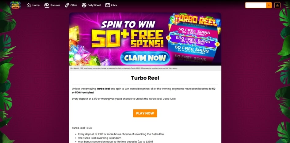 Turbo Reel promotion at Aztec Wins