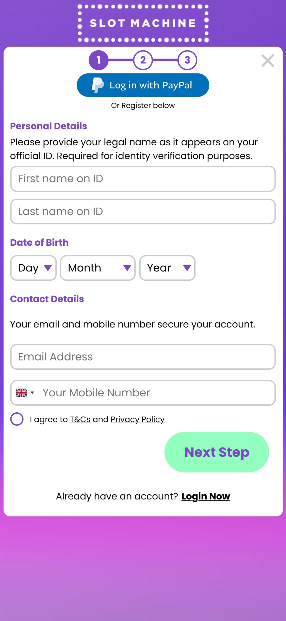 Slot Machine Mobile Casino Registration