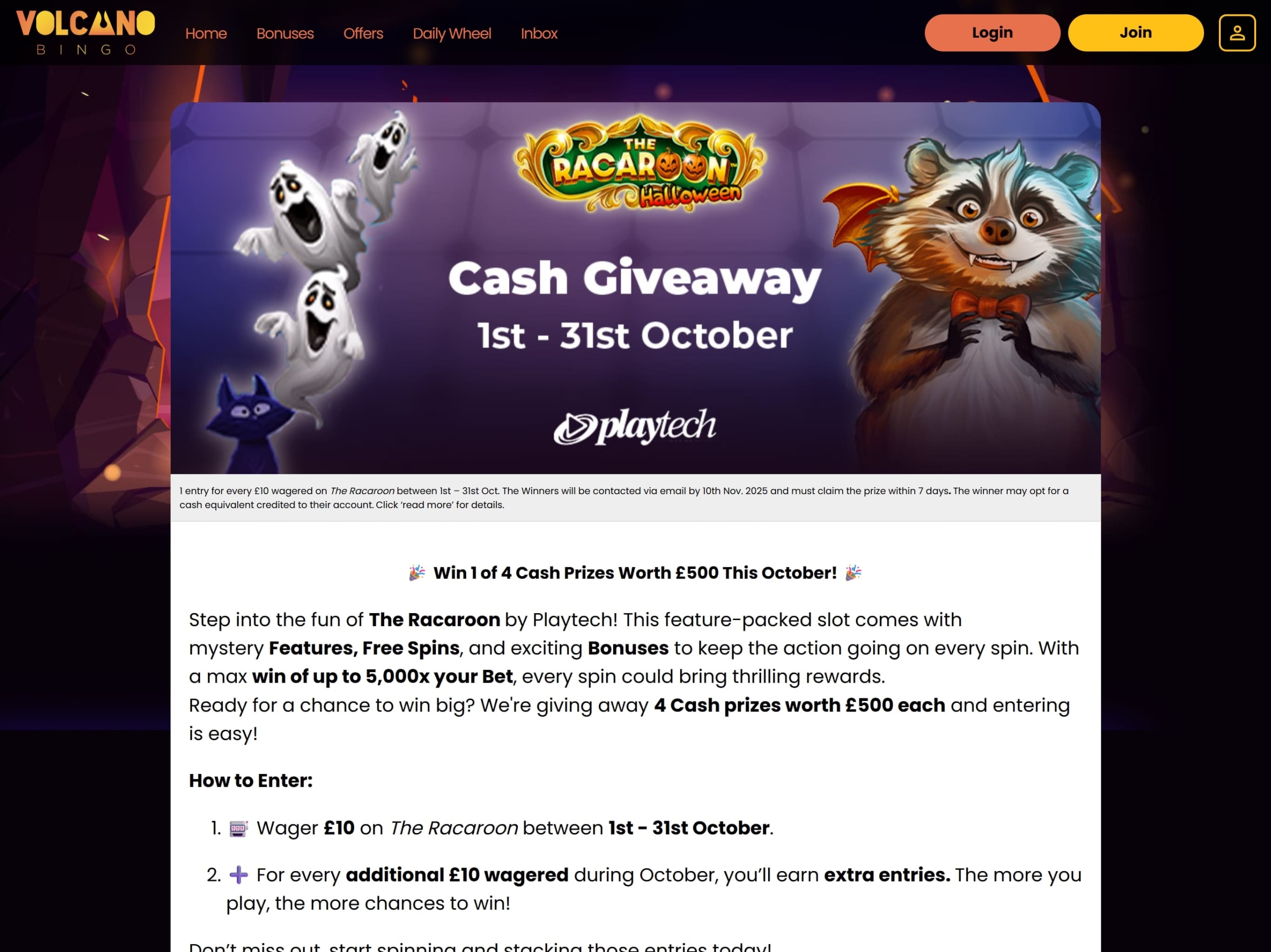 Volcano Bingo Cash Drops