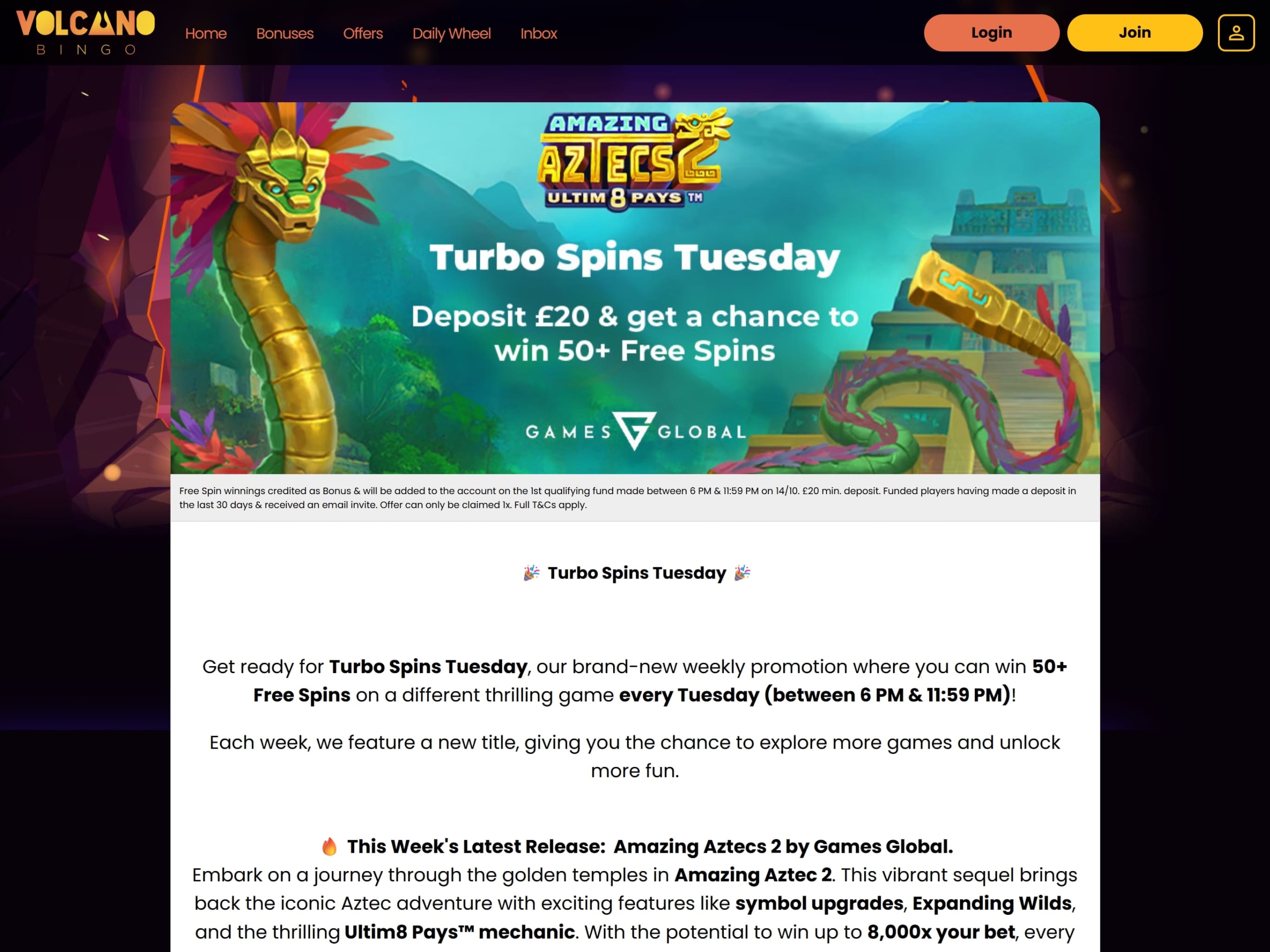 Volcano Bingo Turbo Spins Bonus