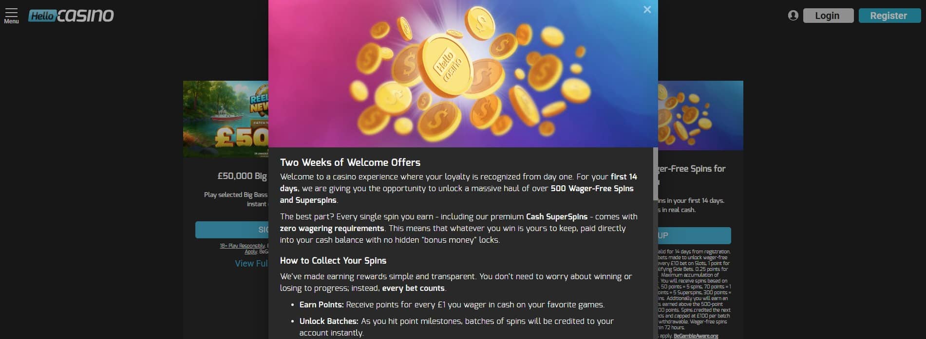 Hello Casino welcome TCs