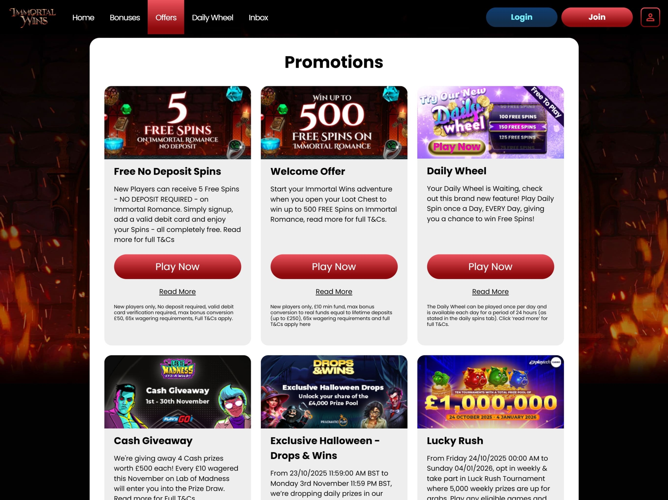 Immortal Wins Casino Bonuses