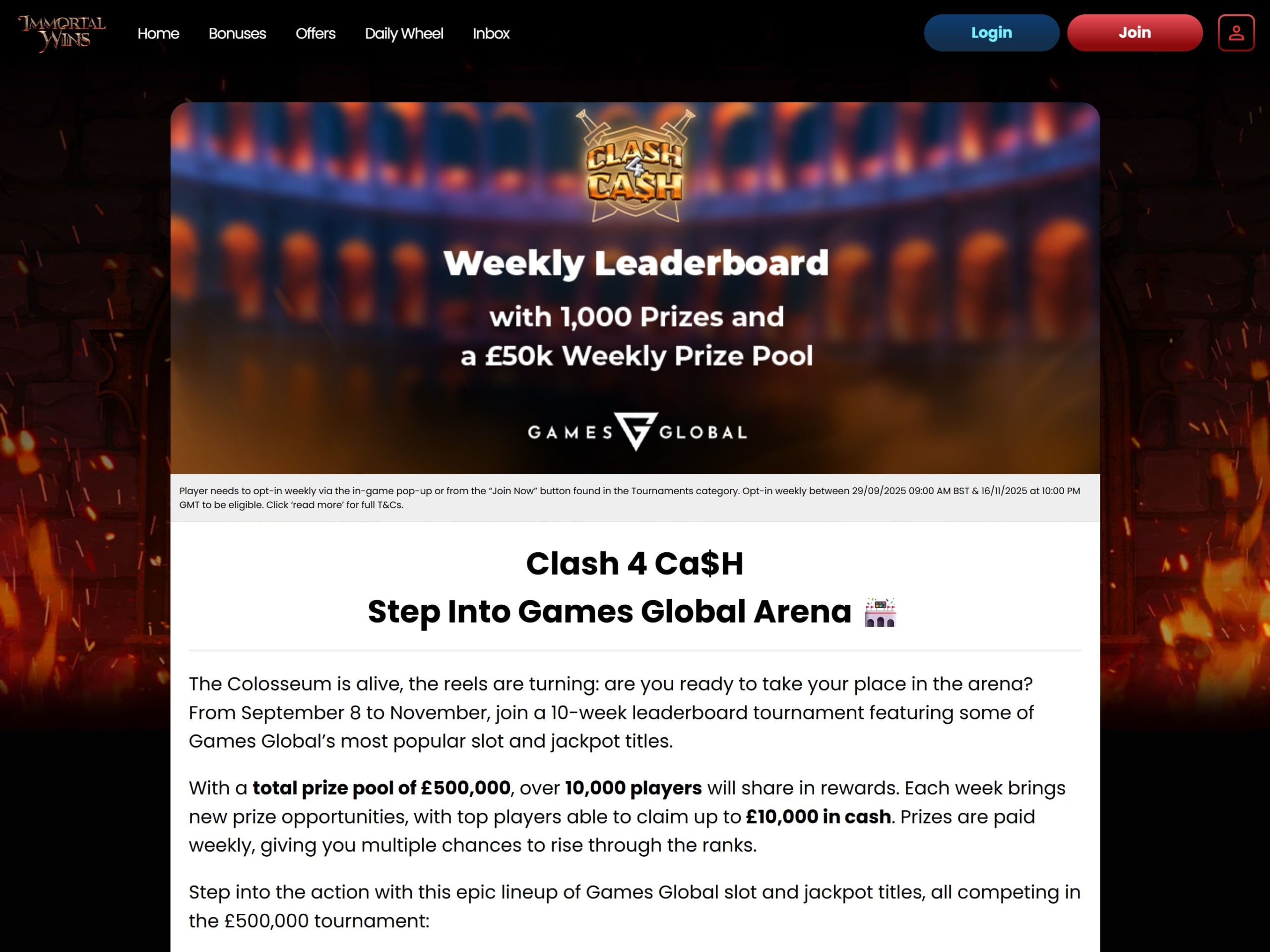 Immortal Wins Casino Tournament