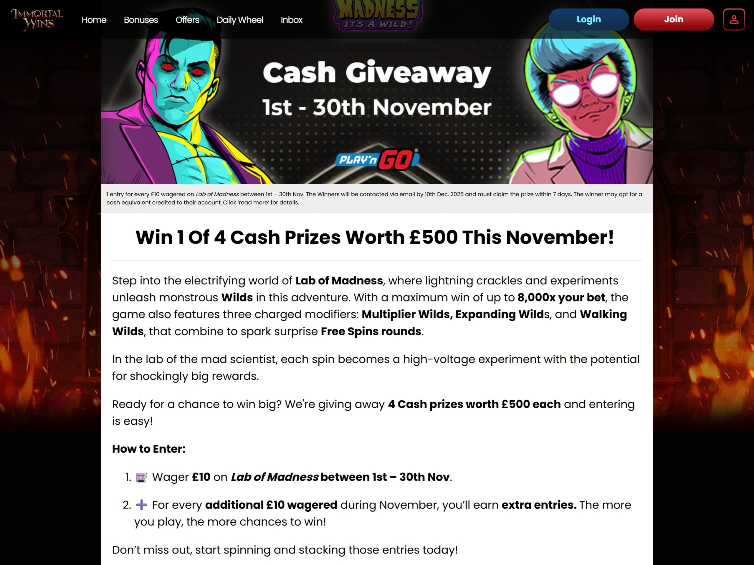 Immortal Wins Casino Cash Giveaway