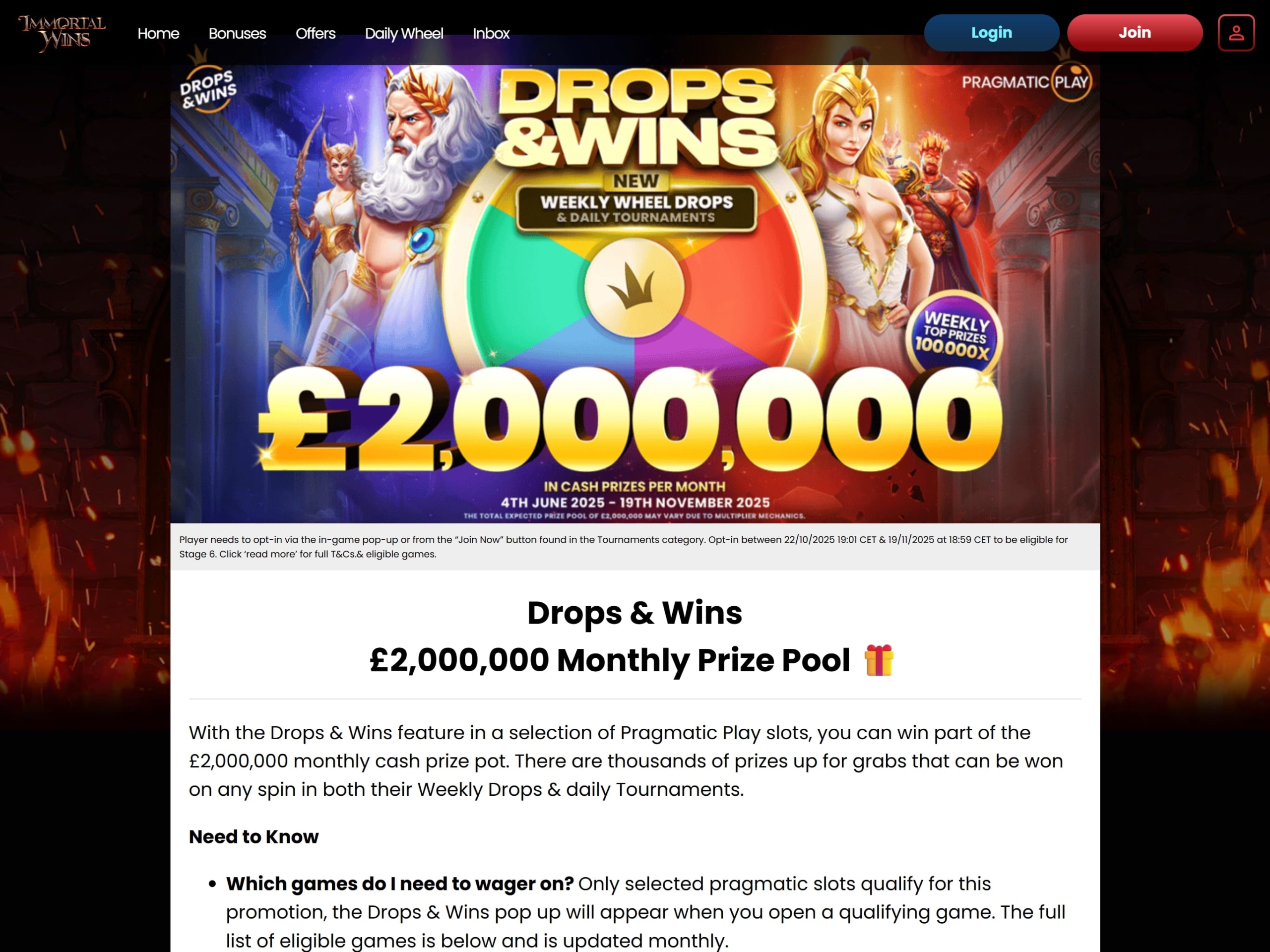 Immortal Wins Casino Drops and Wins