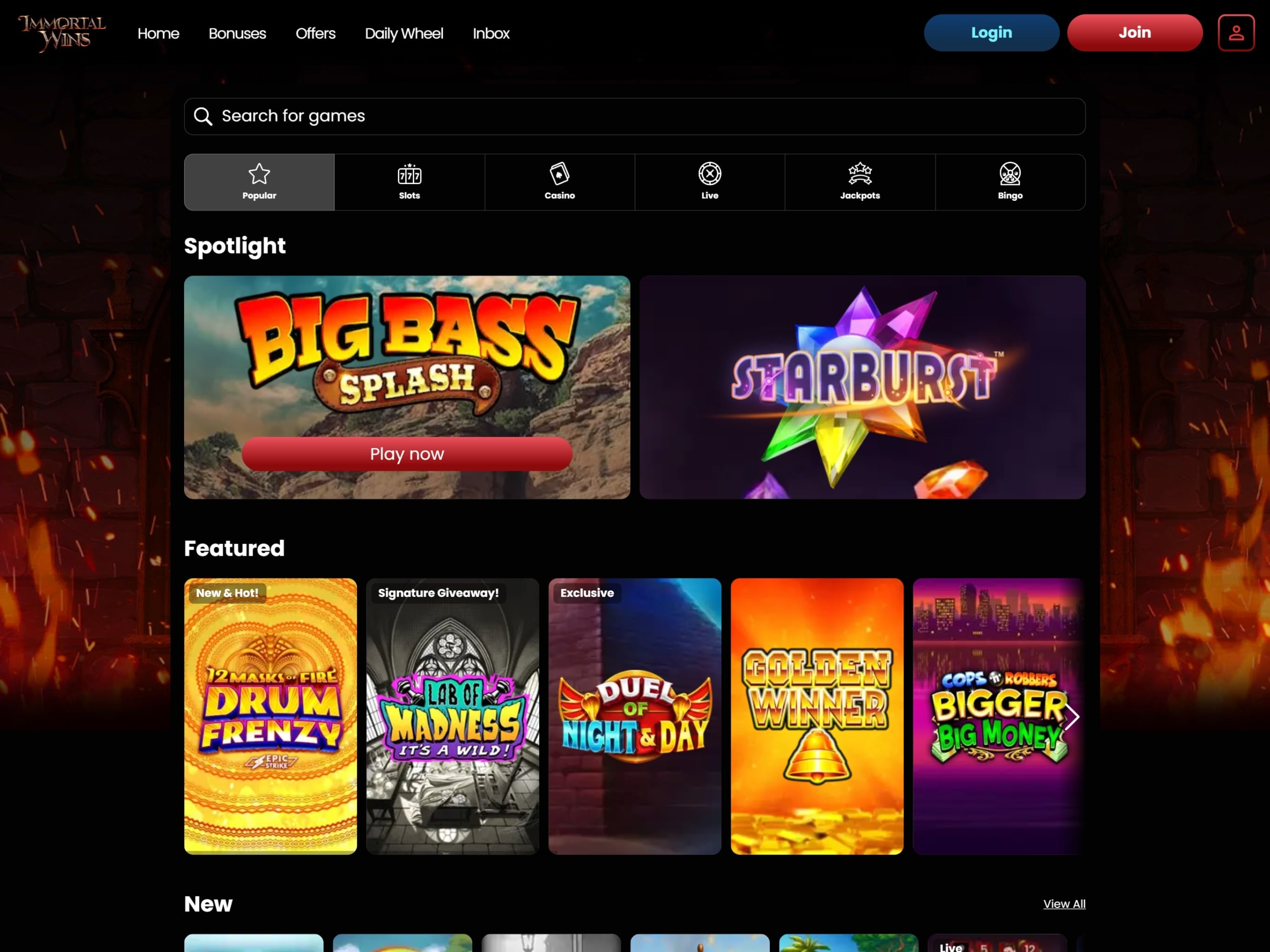 Immortal Wins Casino Games