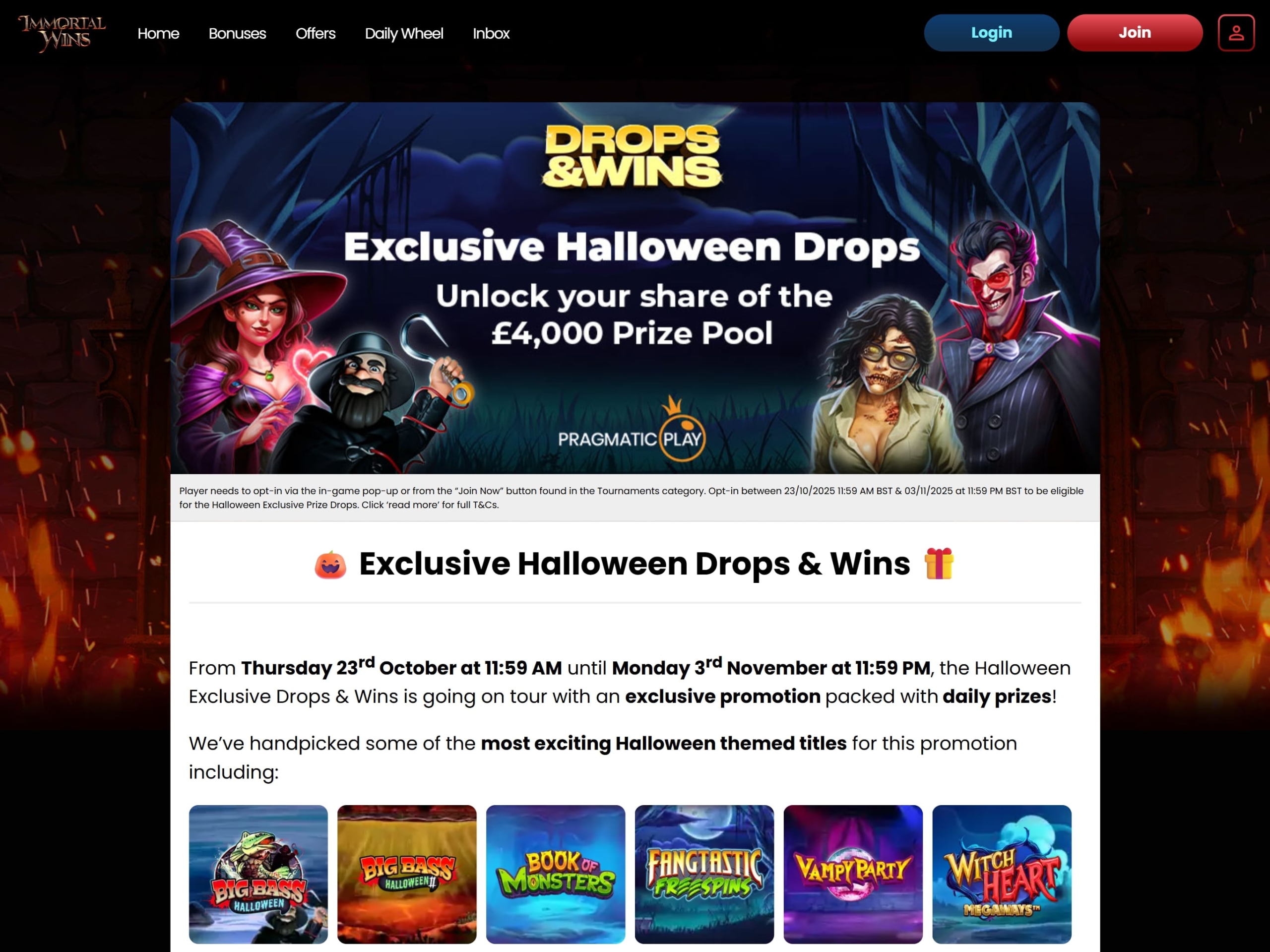 Drops & Wins at Immortal Spins