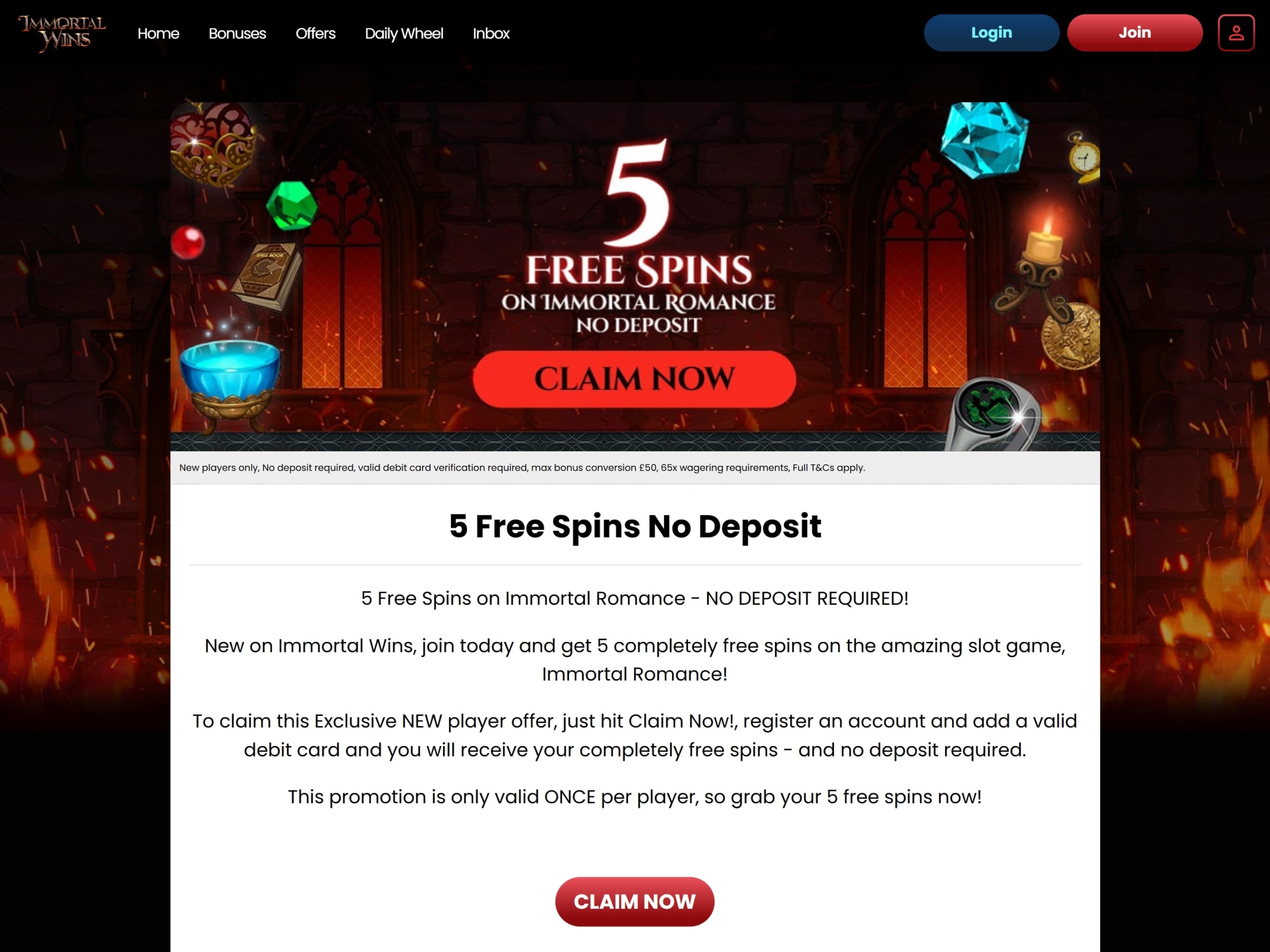 Immortal Wins Casino Free Spins on Signup