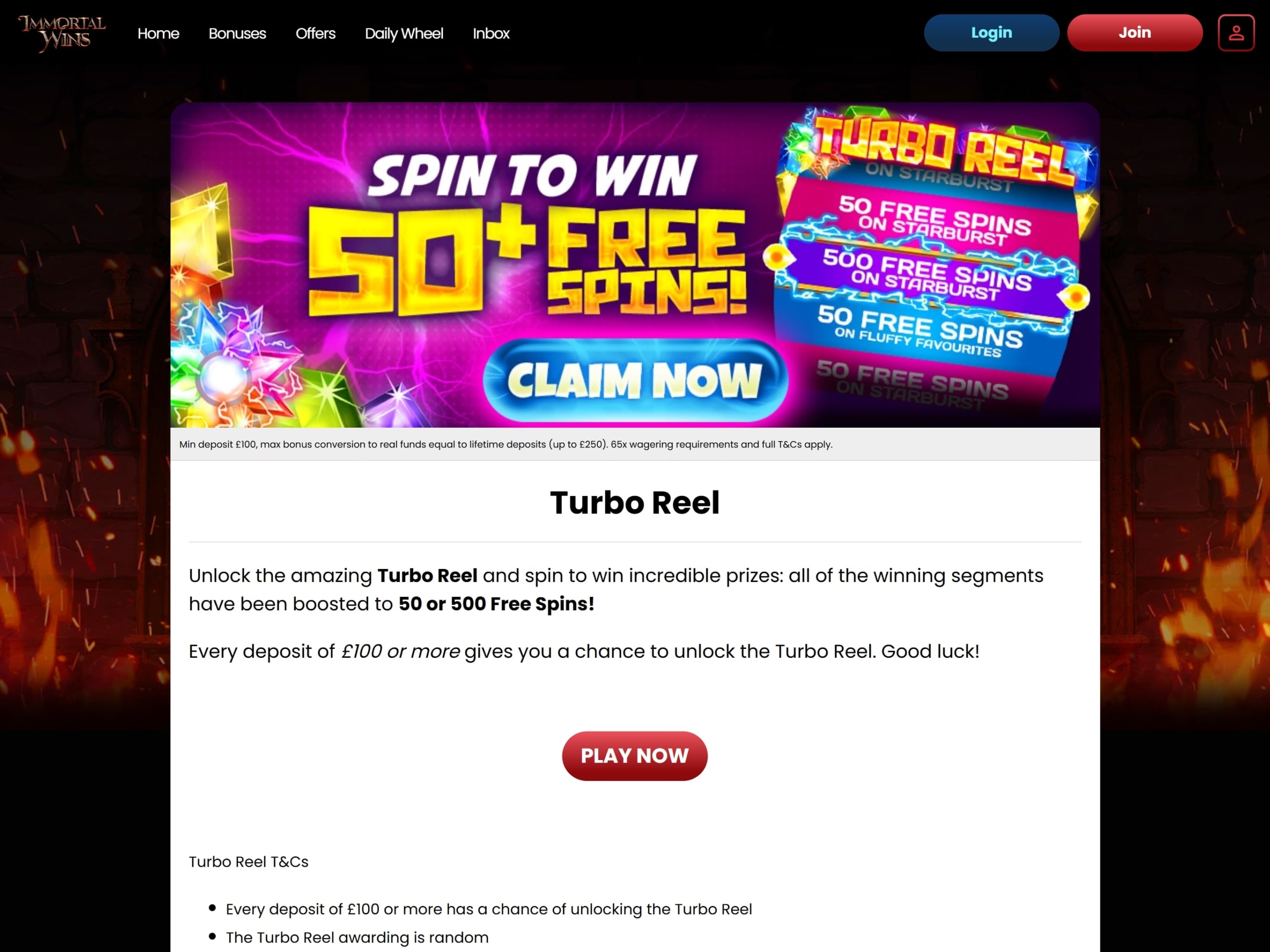 Immortal Wins Turbo Reel Bonus