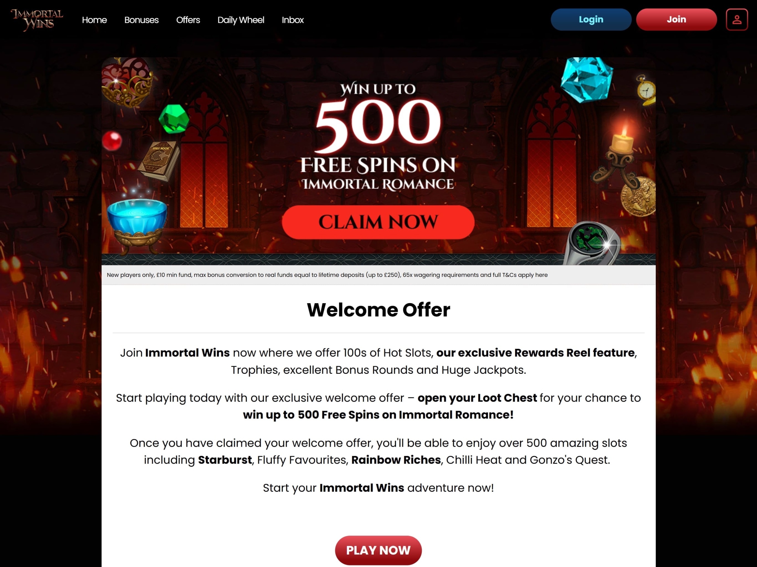 Immortal Wins Casino Welcome Bonus