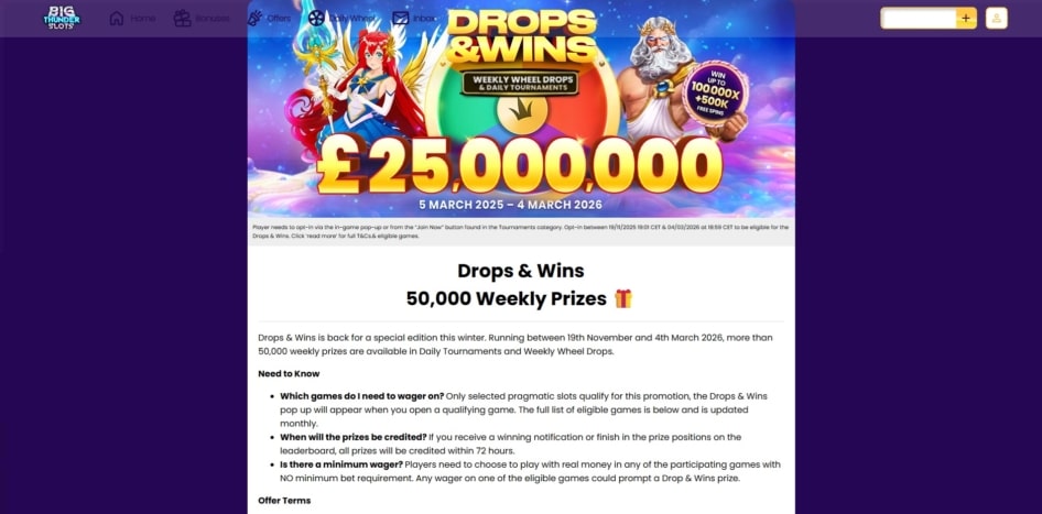 Drops and Wins at Big Thunder Slots