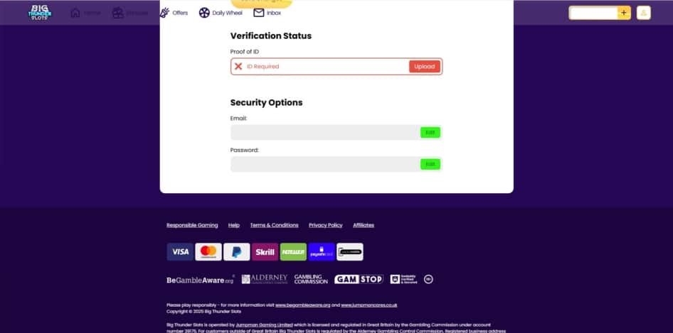 The upload ID option in the account settings