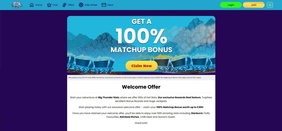 The Big Thunder Slots welcome bonus