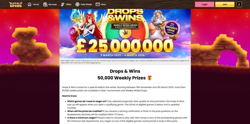 Drops and Wins promotion at Buffalo Spins