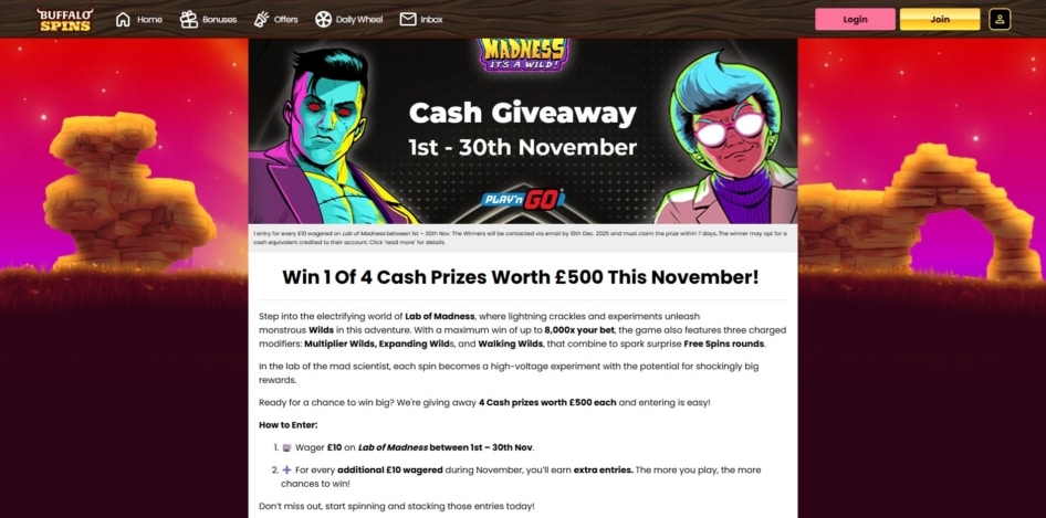 The cash giveaway at Buffalo Spins