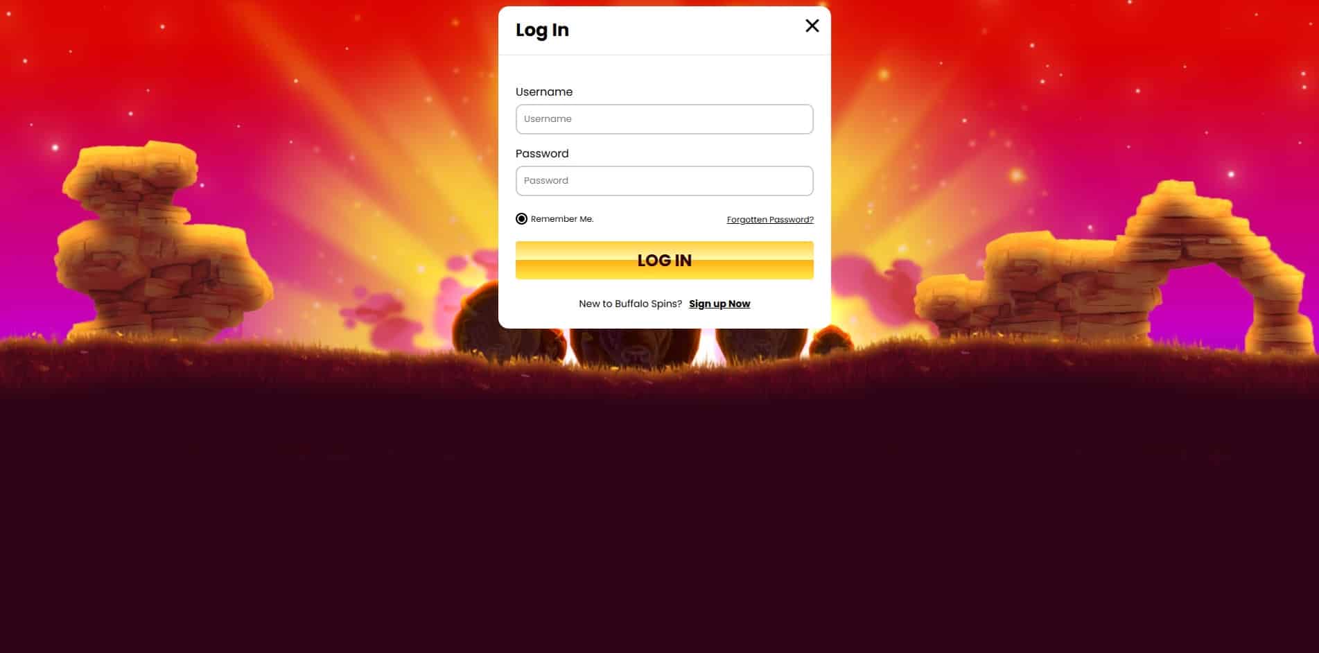 Login page at Buffalo Spins