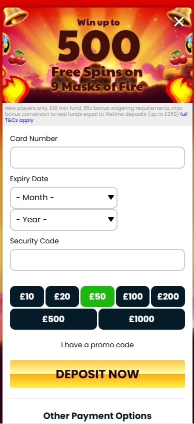 Buffalo Spins mobile deposit page