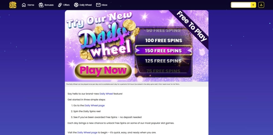 The Daily Wheel promotion at Cop Slots