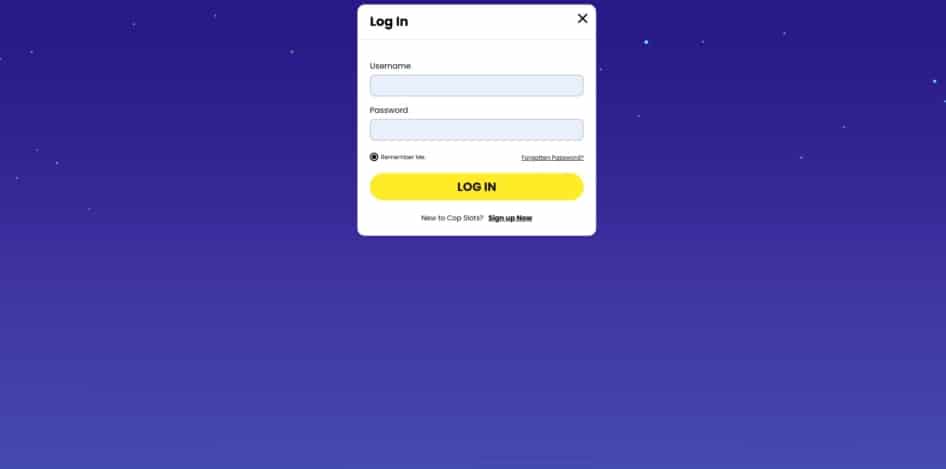 The login page at Cop Slots