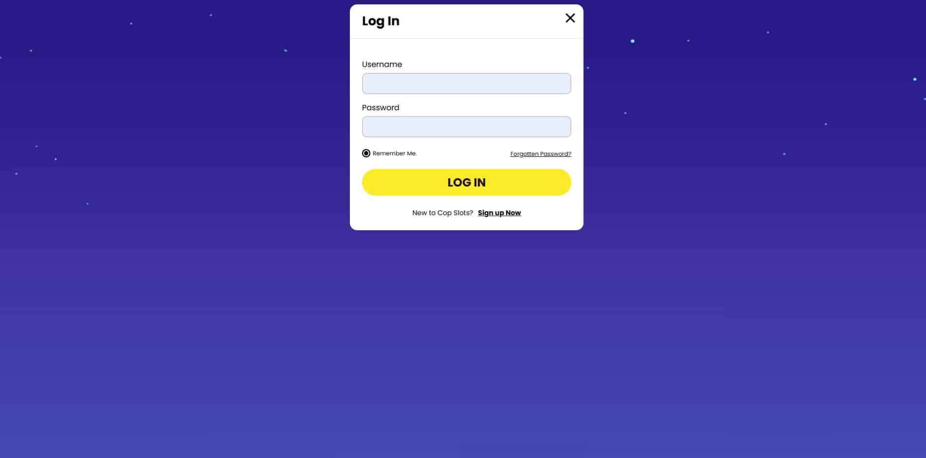 The login page at Cop Slots