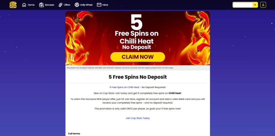 No deposit welcome bonus at Cop Slots