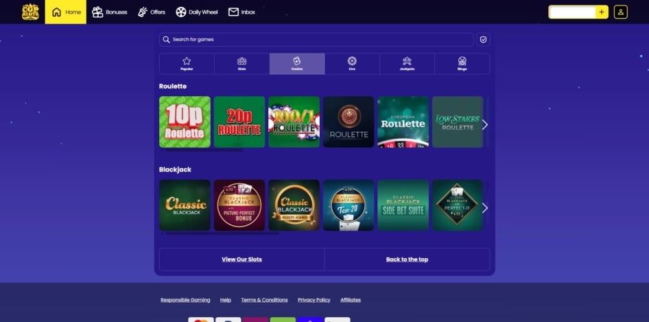 Table games at Cop Slots